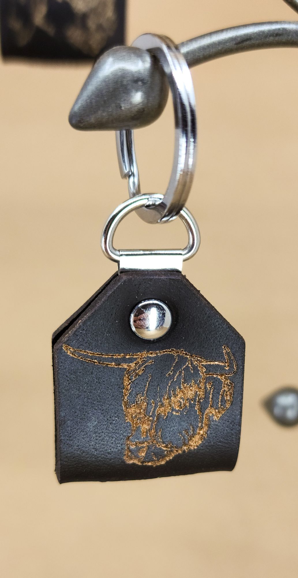 Silver, Copper, and Black Highland Cow Keychain - Image 2