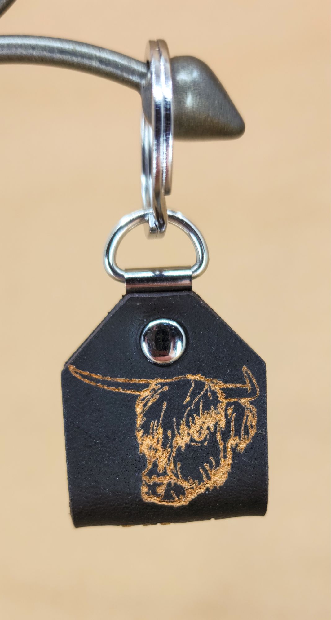 Silver, Copper, and Black Highland Cow Keychain