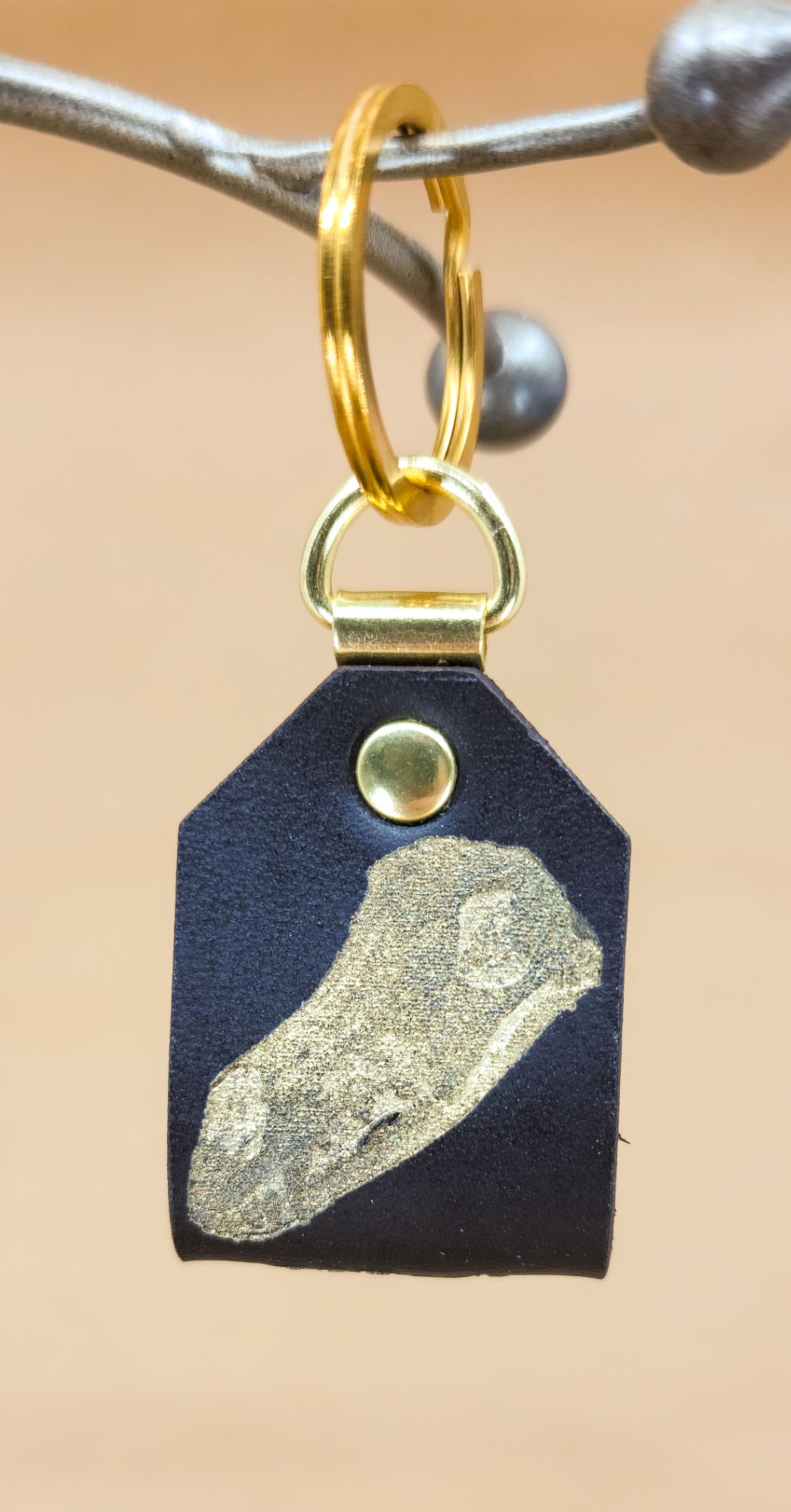 Black, Brass, and Gold Borzoi Skull Keychain