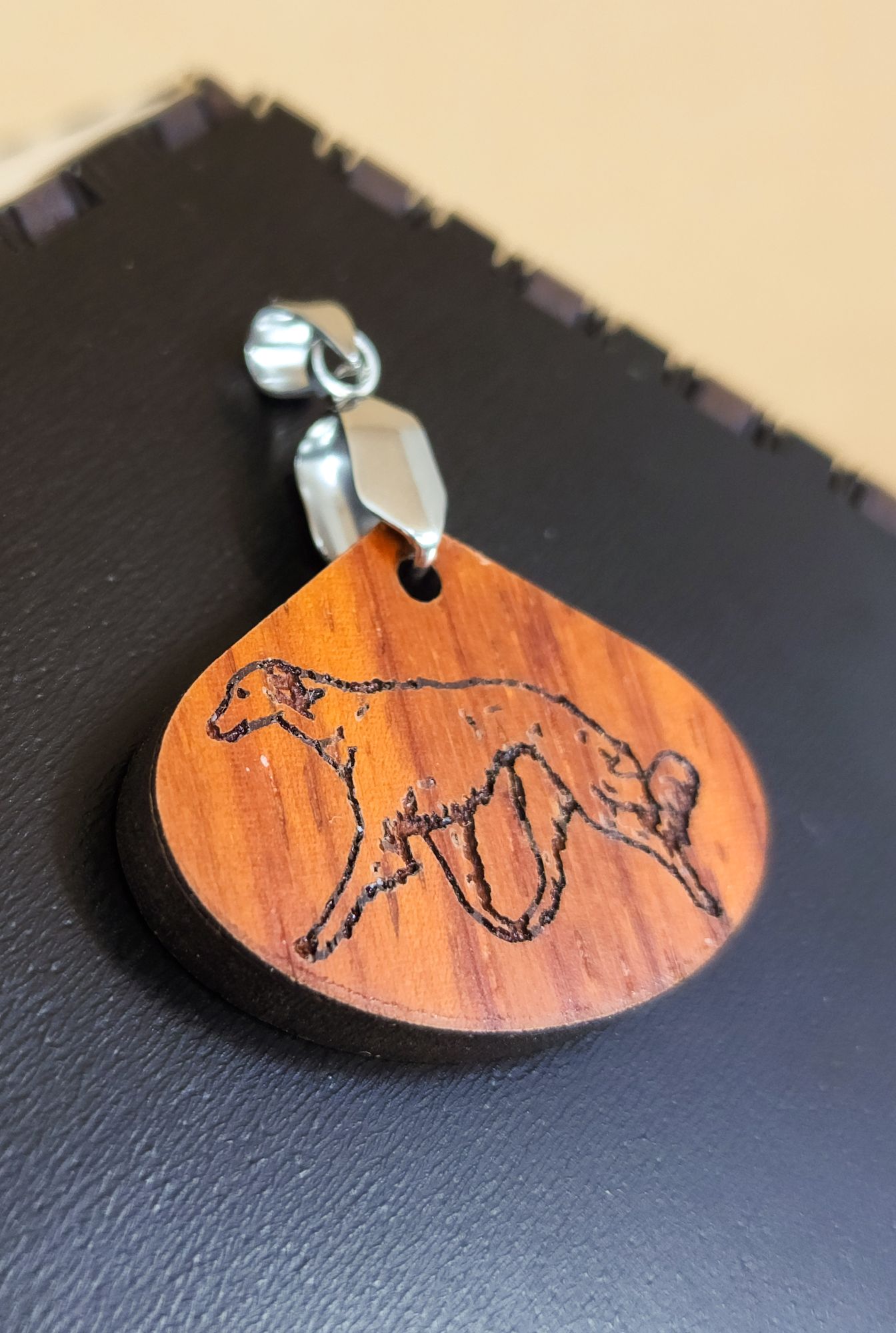 Wide teardrop Silken Windhound Padauk Pendant - Image 2