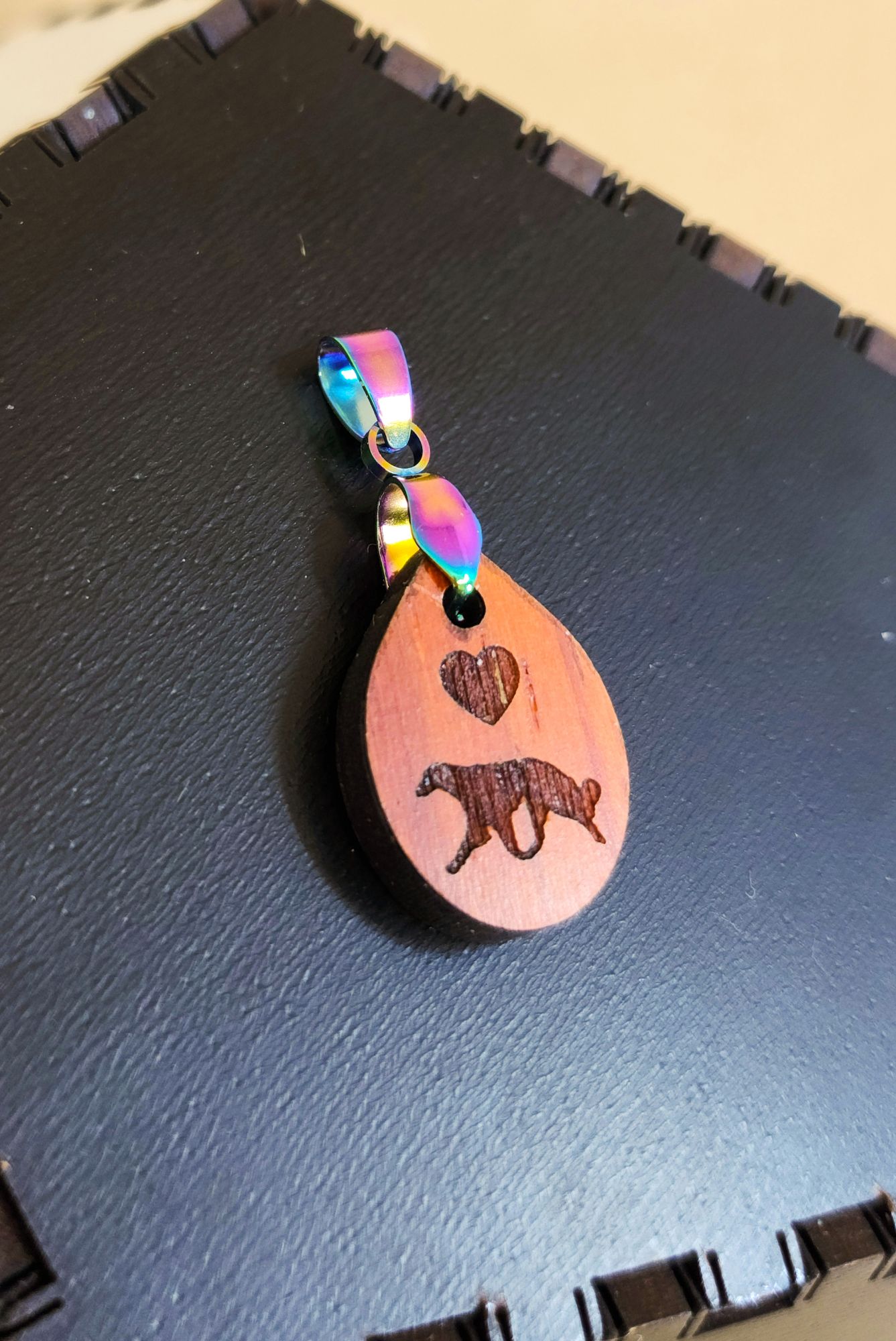 Small Teardrop Silken Windhound Padauk Pendant - Image 2