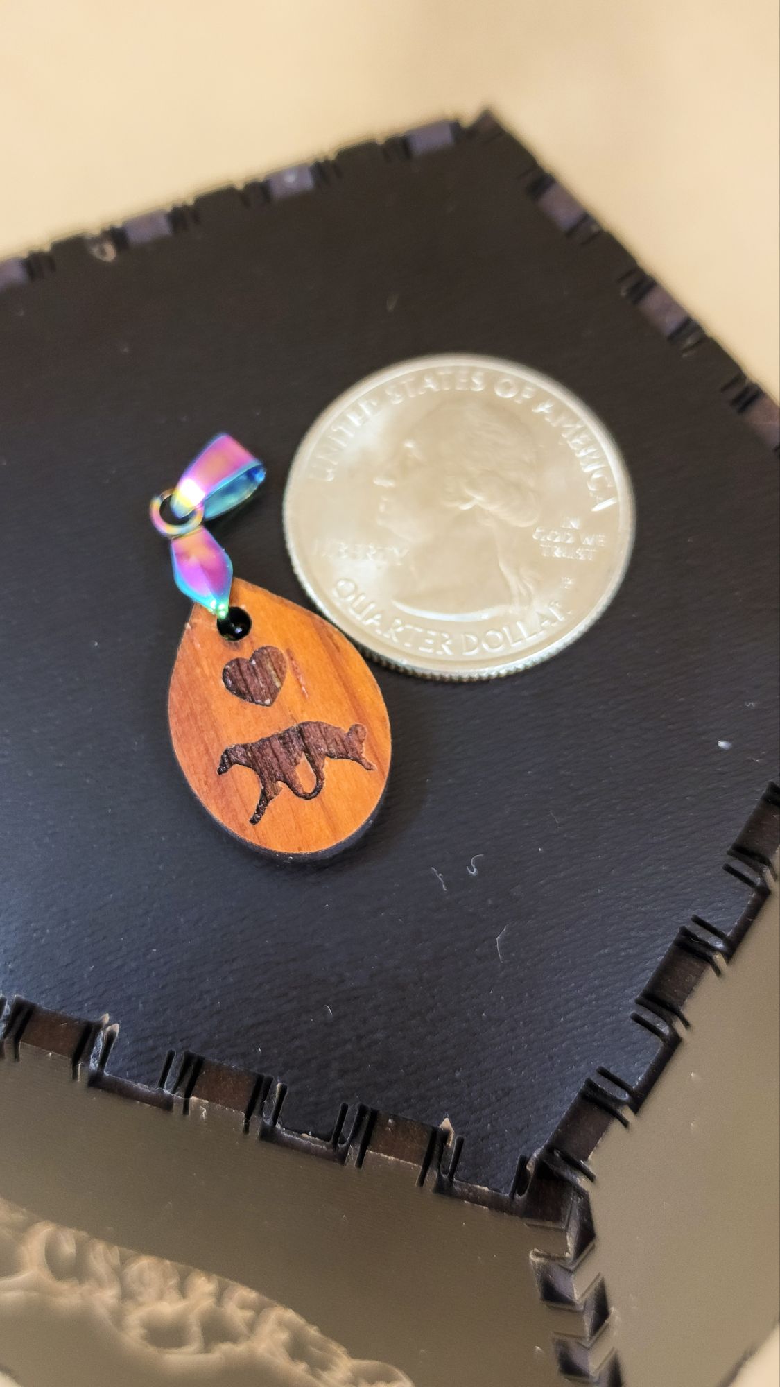 Small Teardrop Silken Windhound Padauk Pendant - Image 3